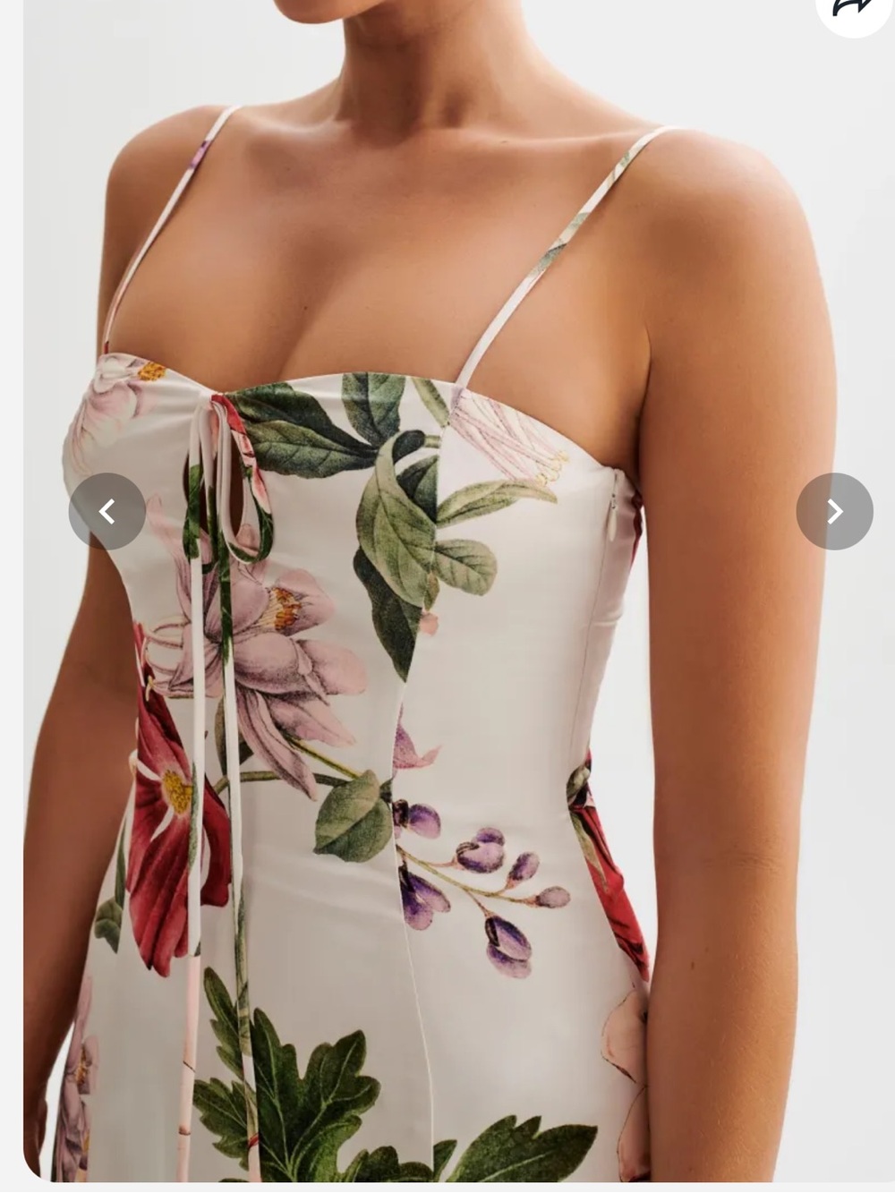 Meshki White Floral Midi Dress with Red & Green Print